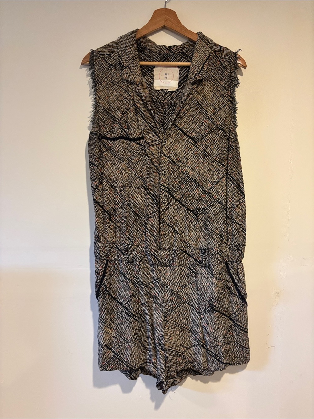 Sleeveless Black & White Patterned Mini Dress by Rails